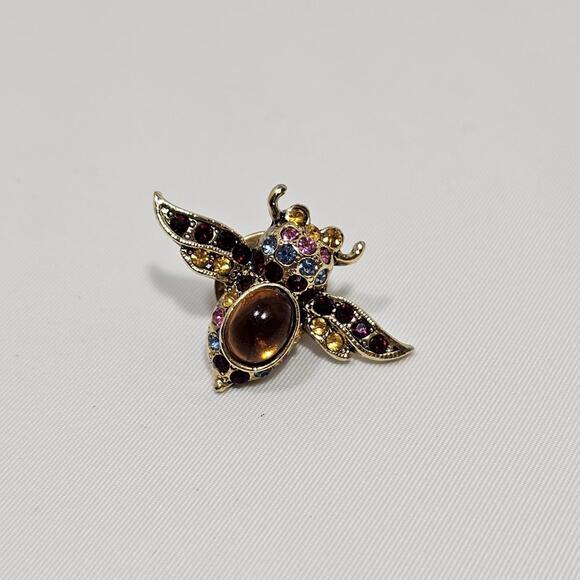 Vintage Multi-Color Crystal Rhinestone Gemstone Amber Bee Brooch Lapel Pin - Picture 3 of 5